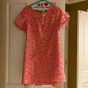 NEW Lucy Paris pink bow nude short sleeve mini shift dress